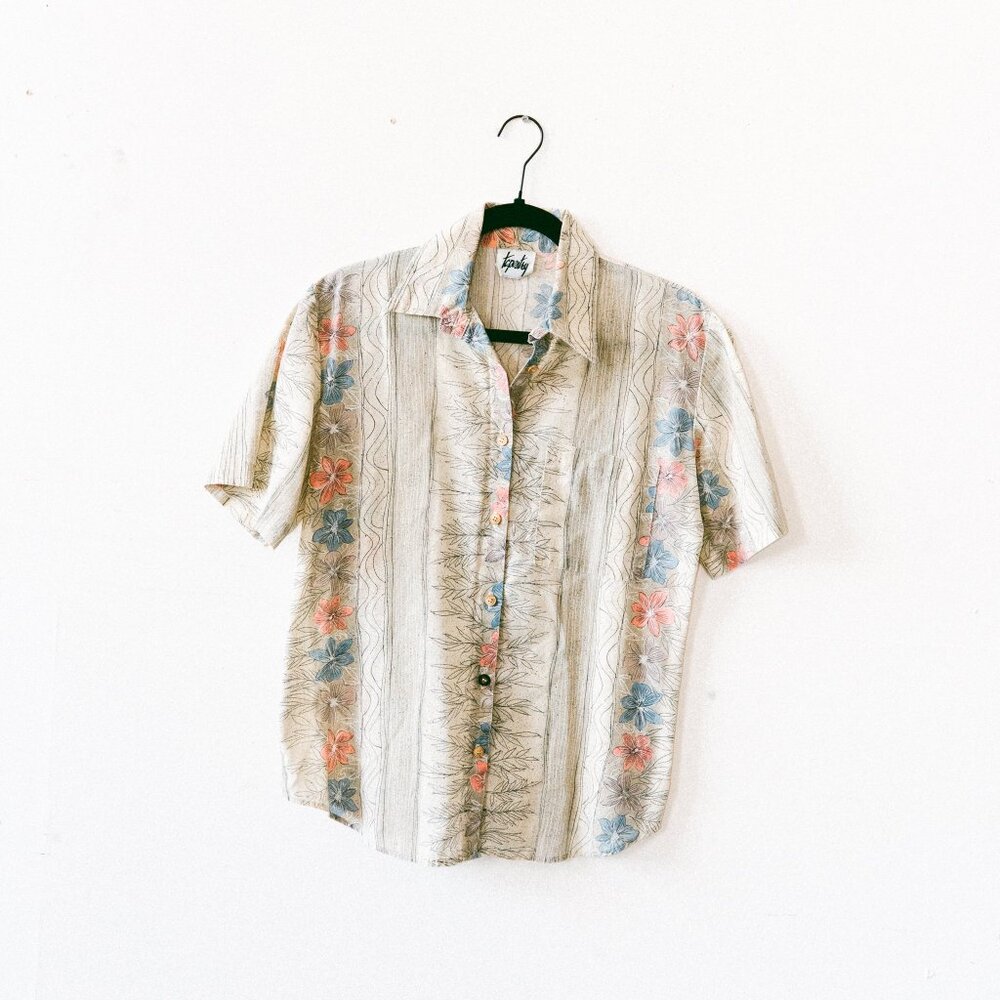 Vintage 80s/90s Tapestry Tropical Wavy Stripe Floral Shirt – Men’s S/M